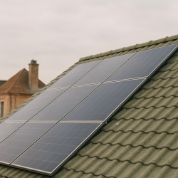 Panneaux solaires installés sur une toiture résidentielle à Arras sous ciel voilé en après-midi