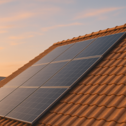 Panneaux solaires installés sur une toiture à Douai durant l'heure dorée