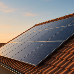 Panneaux solaires installés sur une toiture dans le Pas-de-Calais au crépuscule