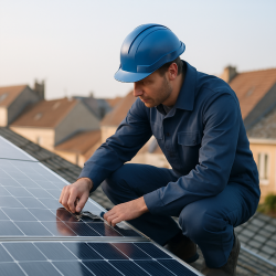 Technicien en intervention urgente sur un système photovoltaïque défectueux dans le département du Nord