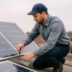 Technicien installant des panneaux solaires bifaciaux pour capter la lumière diffuse dans le nord de la France