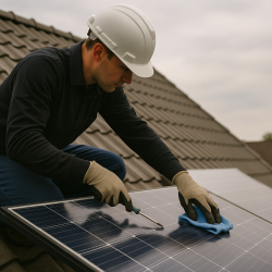 Technicien entretien dépannage de panneaux solaires sur toiture à Amiens